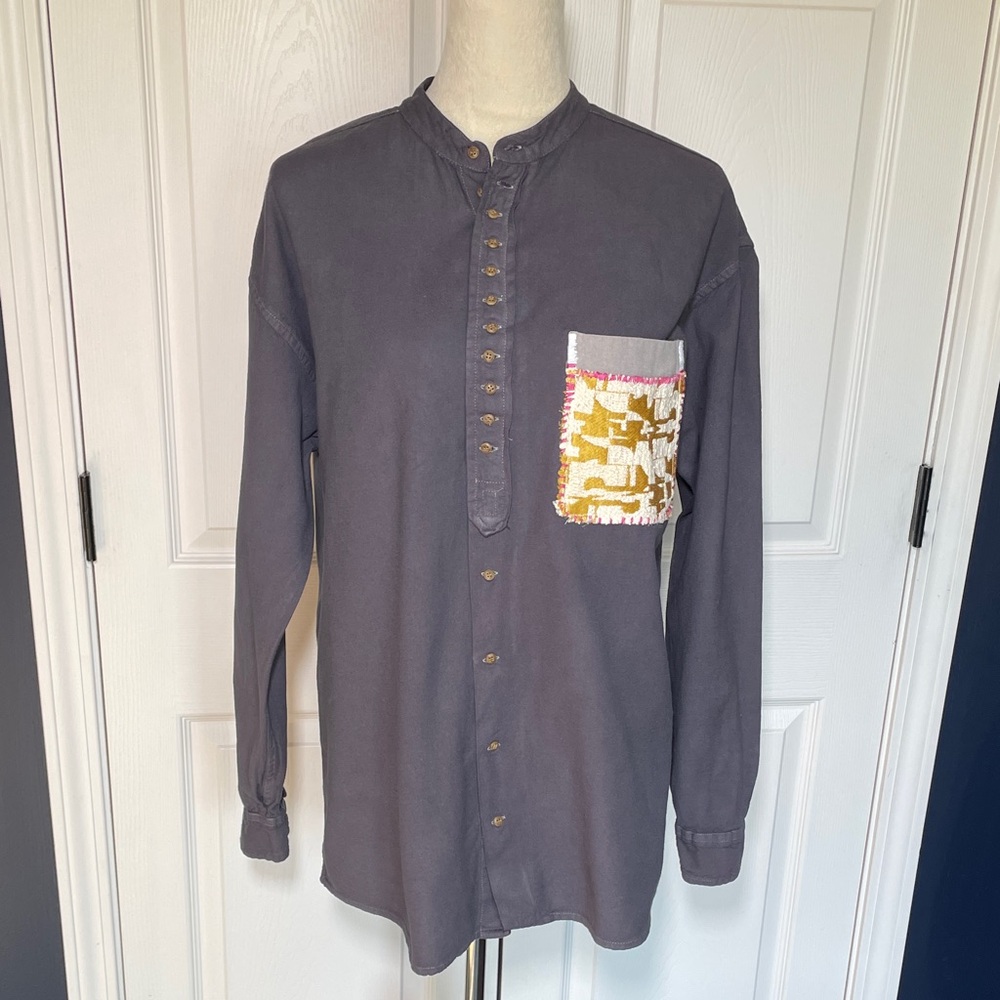 Civilian Irish Grandfather Shirt Oversized Upcycled Charcoal Color Size‎ Medium